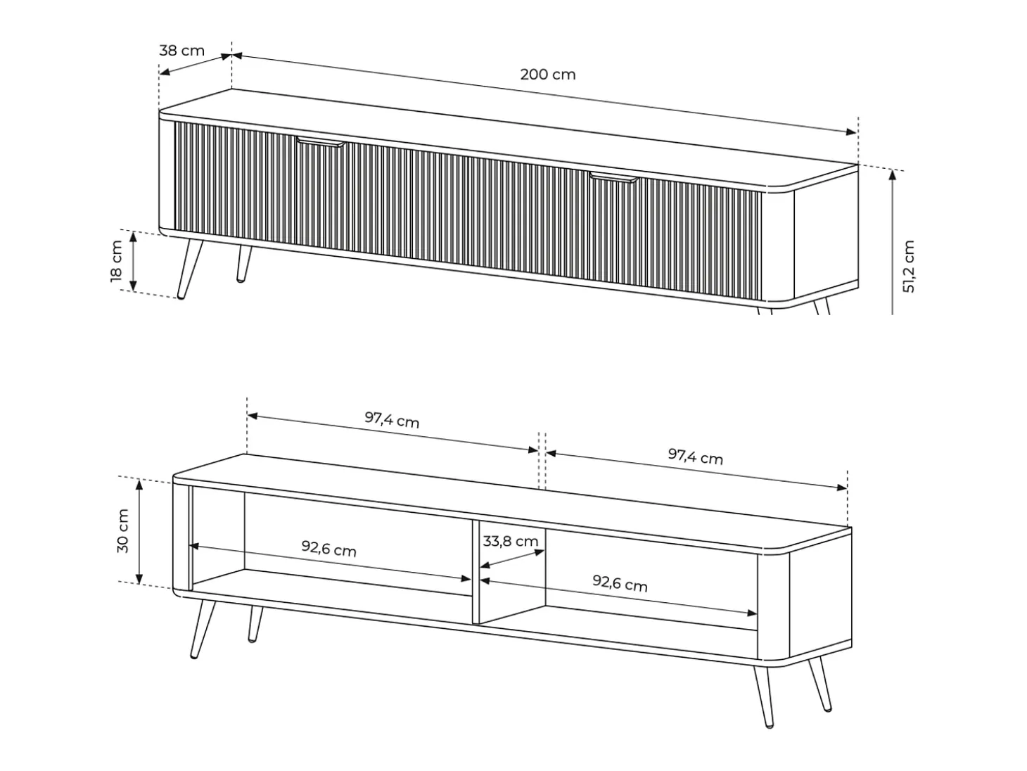 Mueble de TV: Blanco, 200 x 38 x 51,2 cm