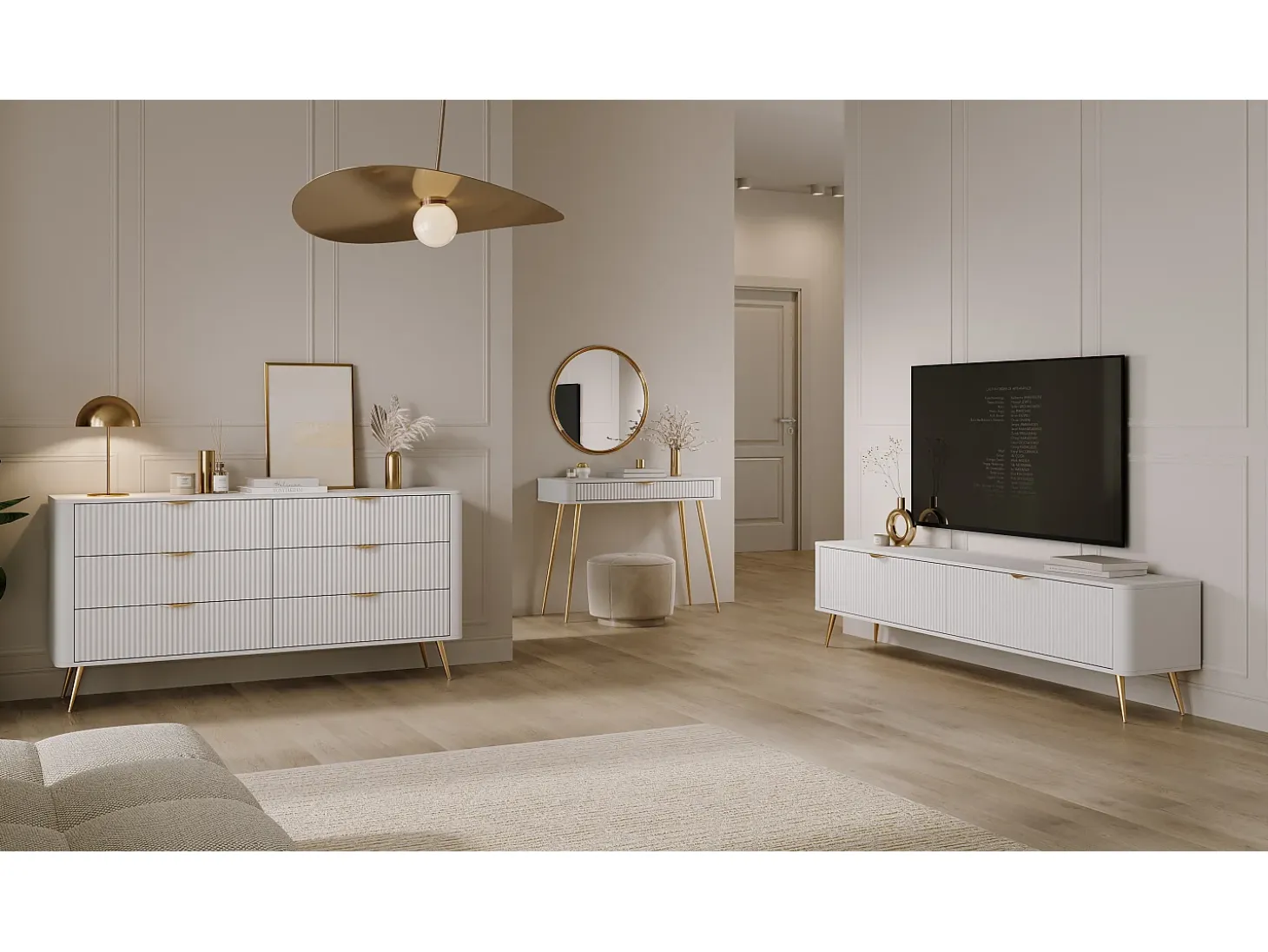 Mueble de TV: Blanco, 200 x 38 x 51,2 cm