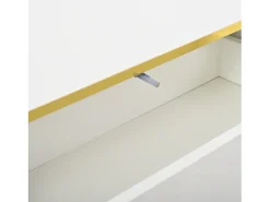 Mueble de TV blanco con tres cajones de almacenamiento y detalles dorados - para salas de estar y oficinas