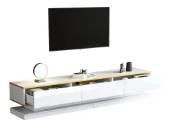 Mueble de TV brillante - 200 x 40 x 40 cm - con 3 cajones - mueble de TV independiente - aglomerado - blanco