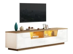 Mueble de TV brillante - 180 x 40 x 46 cm - con 2 cajones + 2 puertas Mueble de TV + LED - aglomerado - blanco
