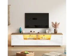 Mueble de TV brillante - 180 x 40 x 46 cm - con 2 cajones + 2 puertas Mueble de TV + LED - aglomerado - blanco