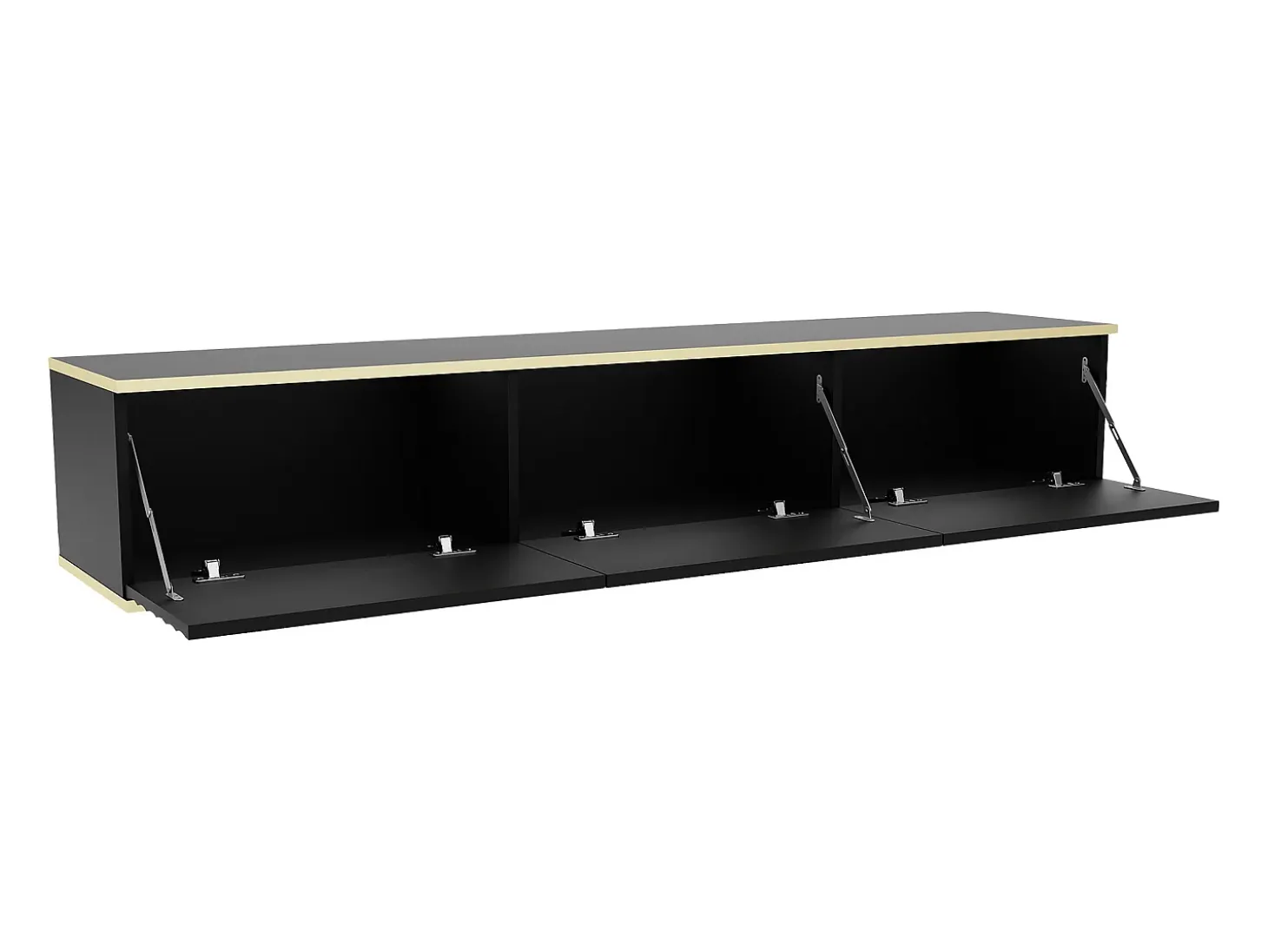Mueble de TV colgante con 3 puertas de MDF - Negro y Dorado - ALESAR