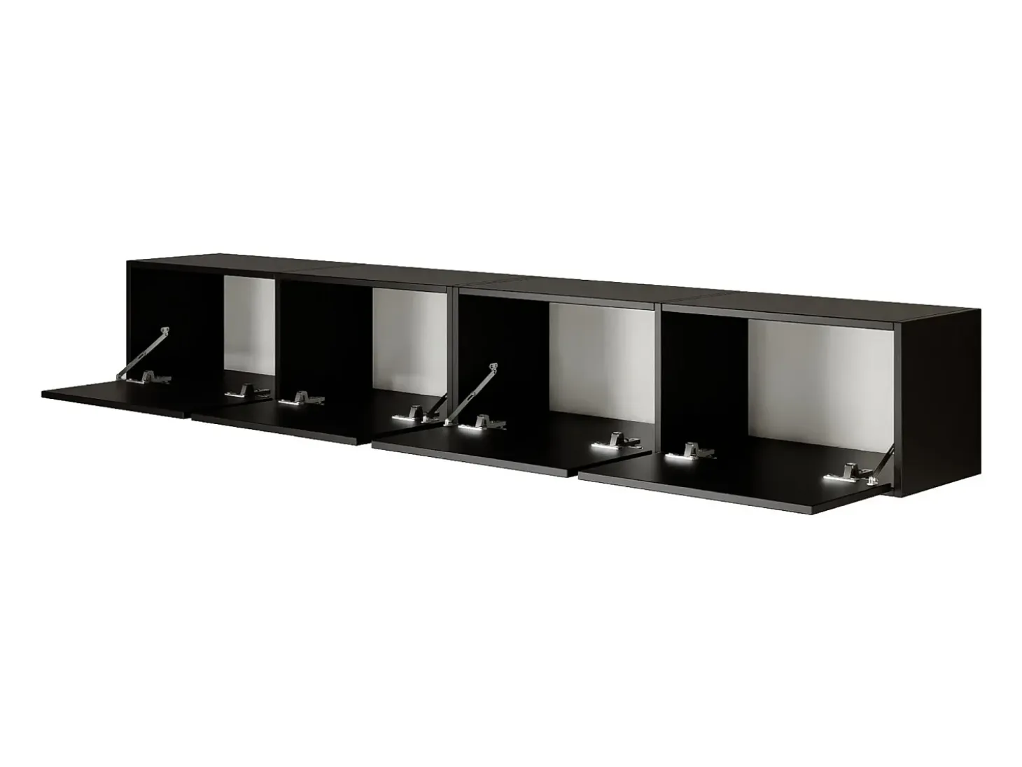 Mueble de TV colgante con 4 puertas abatibles – 200 cm – negro – FRAMME