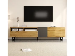 Mueble de TV Colorblock - 170 x 36,5 x 42 cm - con 3 puertas + 2 estantes - aglomerado - natural