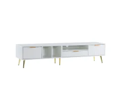 Mueble de TV con 1 cajón y 2 puertas - Diseño de nido de abeja - Patas de metal - Blanco
