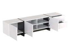 Mueble de TV con 2 cajones y 3 puertas - Blanco brillo y negro