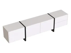Mueble de TV con 2 cajones y 3 puertas - Blanco brillo y negro