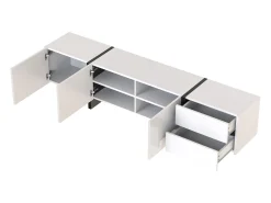 Mueble de TV con 2 cajones y 3 puertas - Blanco brillo y negro