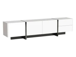 Mueble de TV con 2 cajones y 3 puertas - Blanco brillo y negro