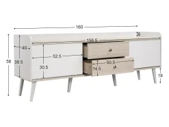 Mueble de TV con 2 cajones y 2 puertas correderas - estilo moderno - aglomerado - blanco