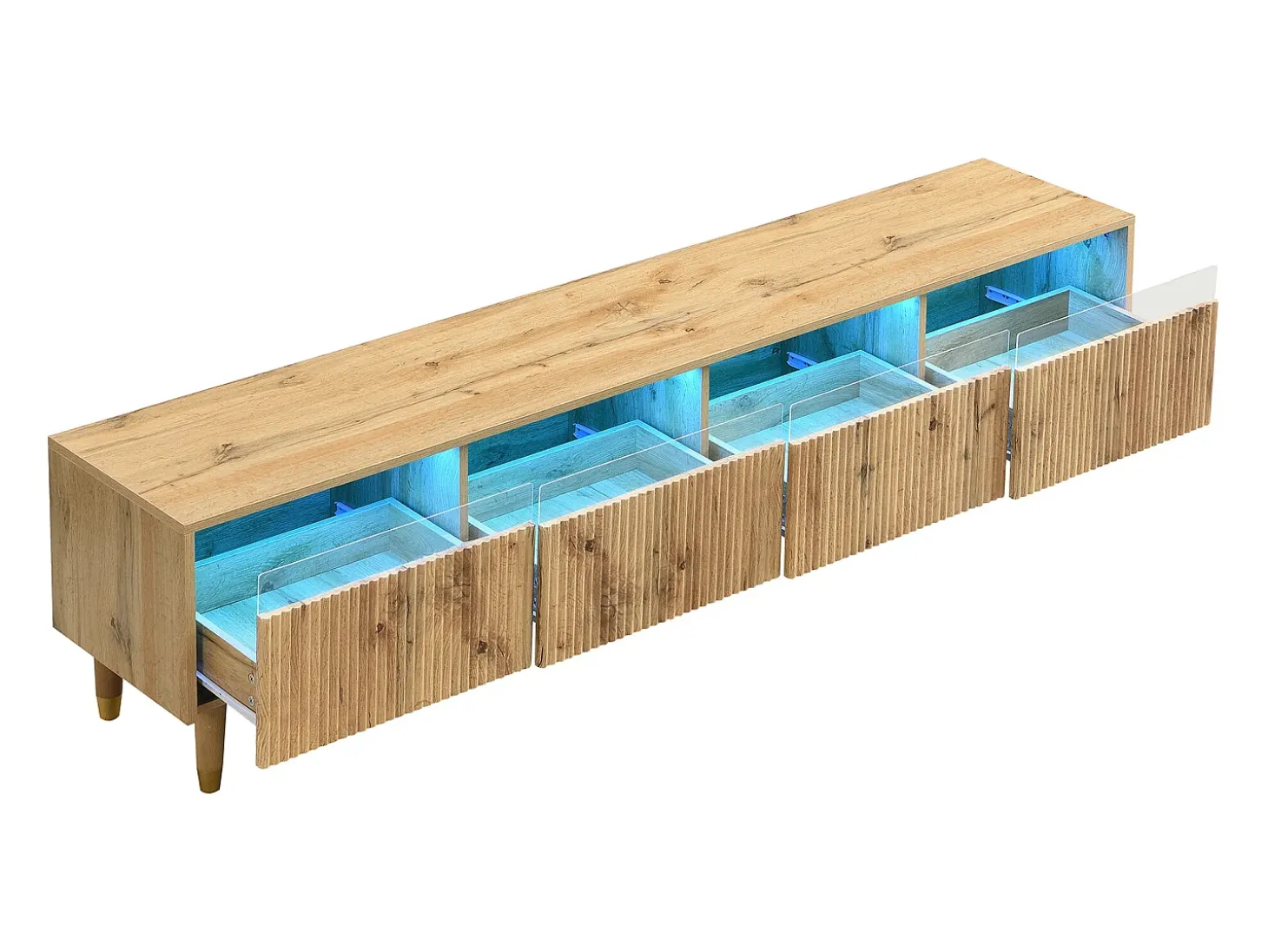 Mueble de TV con 4 cajones - Mueble de TV con iluminación LED y 5 patas de madera - madera - para salón
