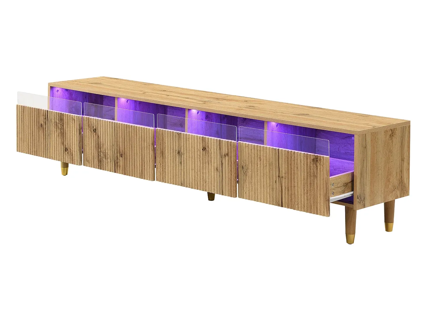 Mueble de TV con 4 cajones - Mueble de TV con iluminación LED y 5 patas de madera - madera - para salón