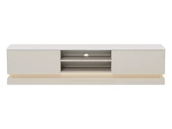 Mueble de TV con 2 cajones y 2 estantes con luces LED en MDF - Beige y efecto mármol blanco - DEVIKA