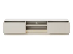Mueble de TV con 2 cajones y 2 estantes con luces LED en MDF - Beige y efecto mármol blanco - DEVIKA