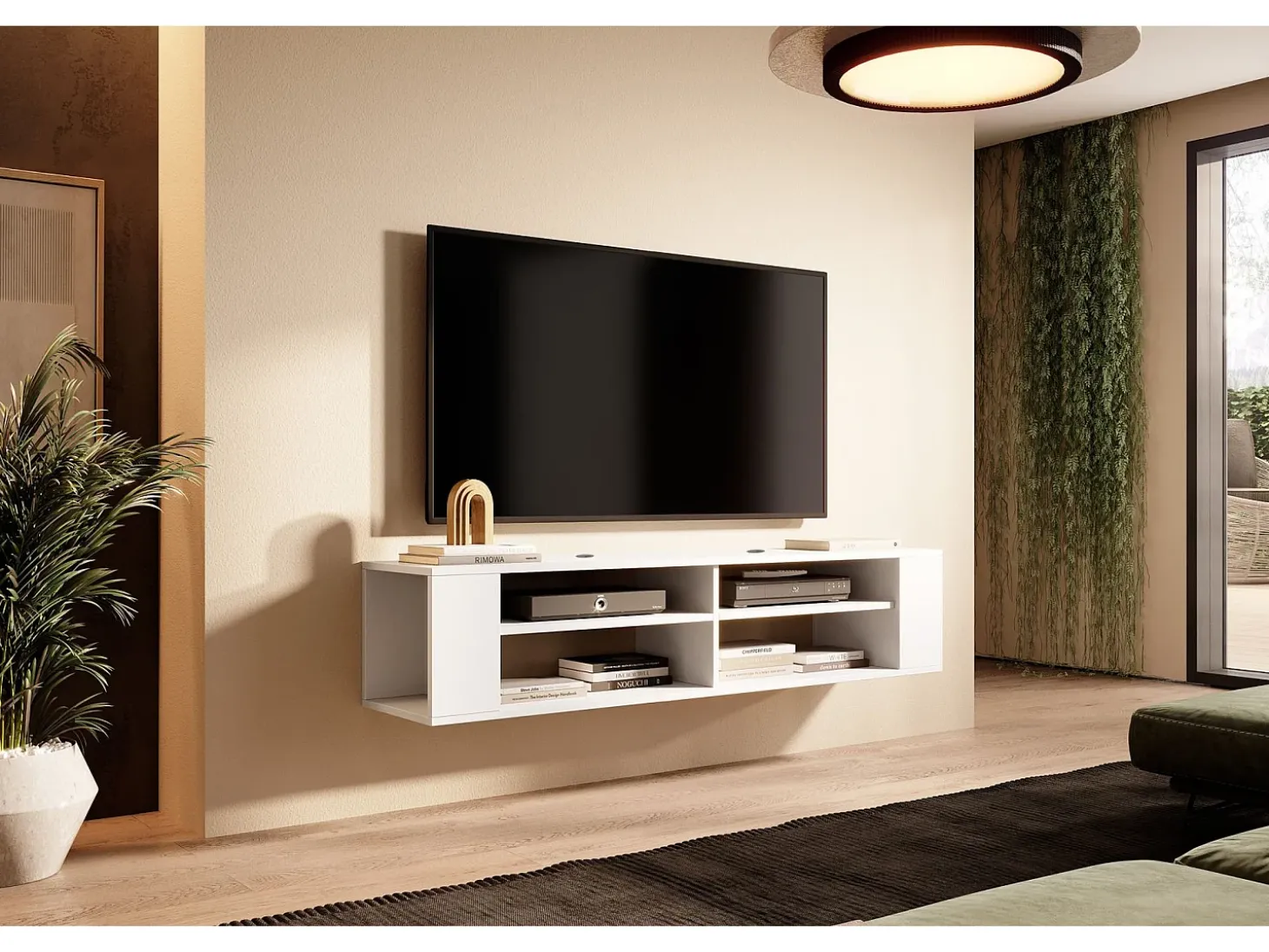 Mueble de TV con 4 compartimentos - Blanco - 140 cm - WALL
