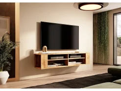 Mueble de TV con 4 compartimentos - Imitación roble - 140 cm - WALL