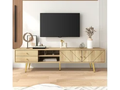 Mueble de TV con 2 puertas y 2 cajones - 160 x 36 x 42 cm - MDF, Tablero de partículas - Color madera