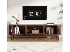 Mueble de TV con 2 puertas correderas - Mueble de TV marrón con puertas huecas abatibles - para televisores de hasta 65"