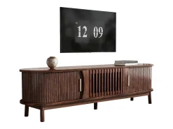 Mueble de TV con 2 puertas correderas - Mueble de TV marrón con puertas huecas abatibles - para televisores de hasta 65