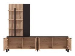 Mueble de TV con 4 puertas y 3 estantes - Natural y Negro - NUJA