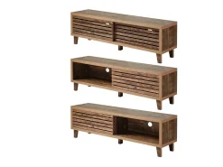 Mueble de TV con 2 puertas correderas de lamas perforadas L140 cm - LIAM