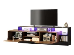 Mueble de TV con 2 puertas y estantes - 190 x 40 x 48,5 cm - LED - Tablero de partículas - Roble y negro