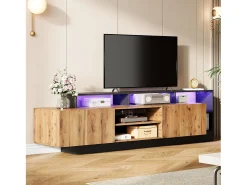 Mueble de TV con 2 puertas y estantes - 190 x 40 x 48,5 cm - LED - Tablero de partículas - Roble y negro