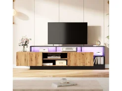 Mueble de TV con 2 puertas y estantes - 190 x 40 x 48,5 cm - LED - Tablero de partículas - Roble y negro