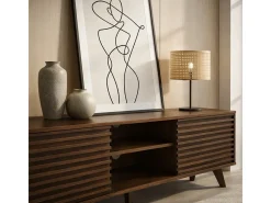 Mueble de TV con frentes de efecto madera estriada L135 cm - FRIBOURG