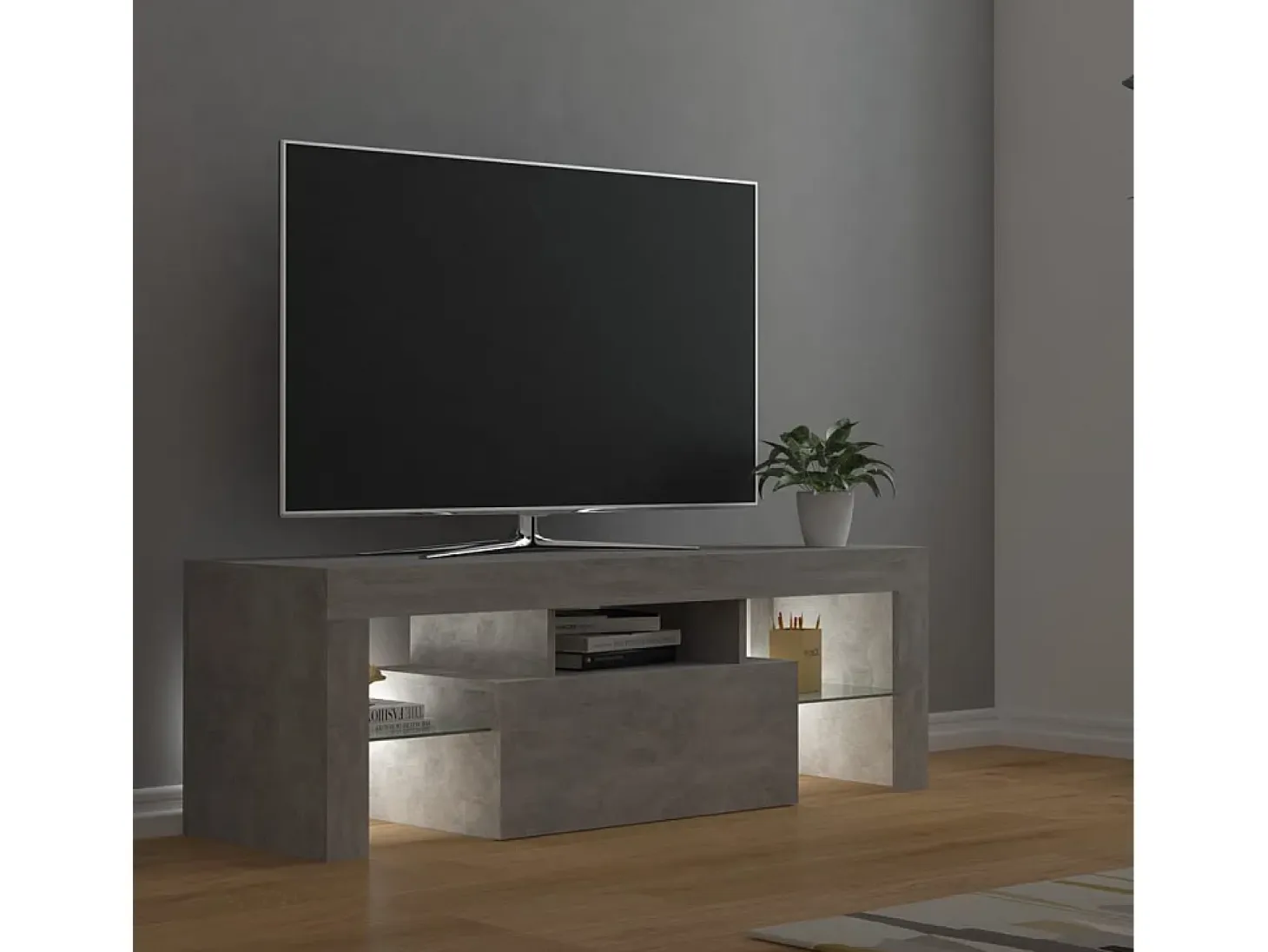 Mueble de TV con luces LED gris hormigón 120x35x40 cm
