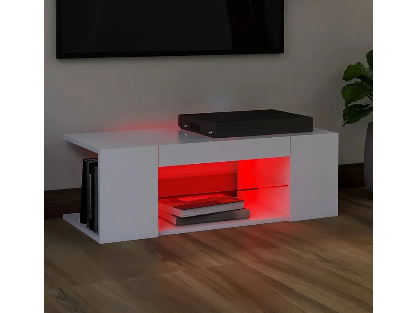 Mueble de TV con luces LED blanco 90x39x30 cm