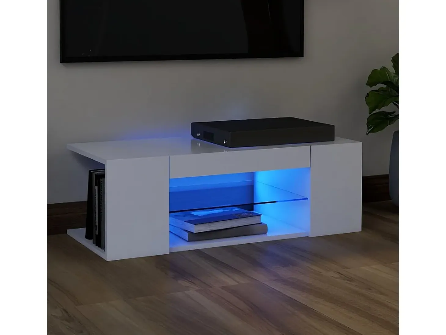 Mueble de TV con luces LED blanco 90x39x30 cm