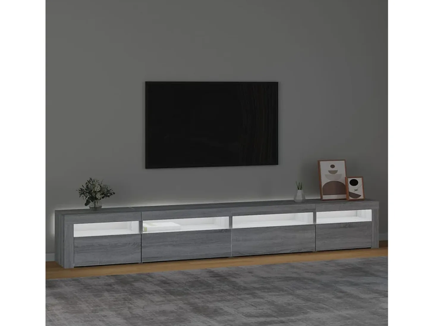 Mueble de TV con luces LED gris sonoma 270x35x40 cm ES16481