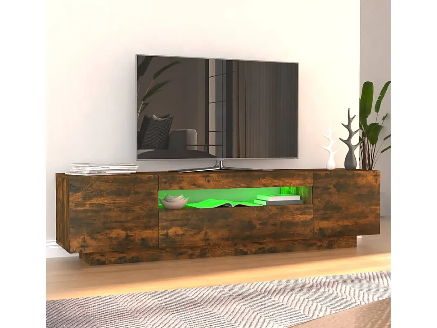 Mueble de TV con luces LED color roble ahumado 160x35x40 cm