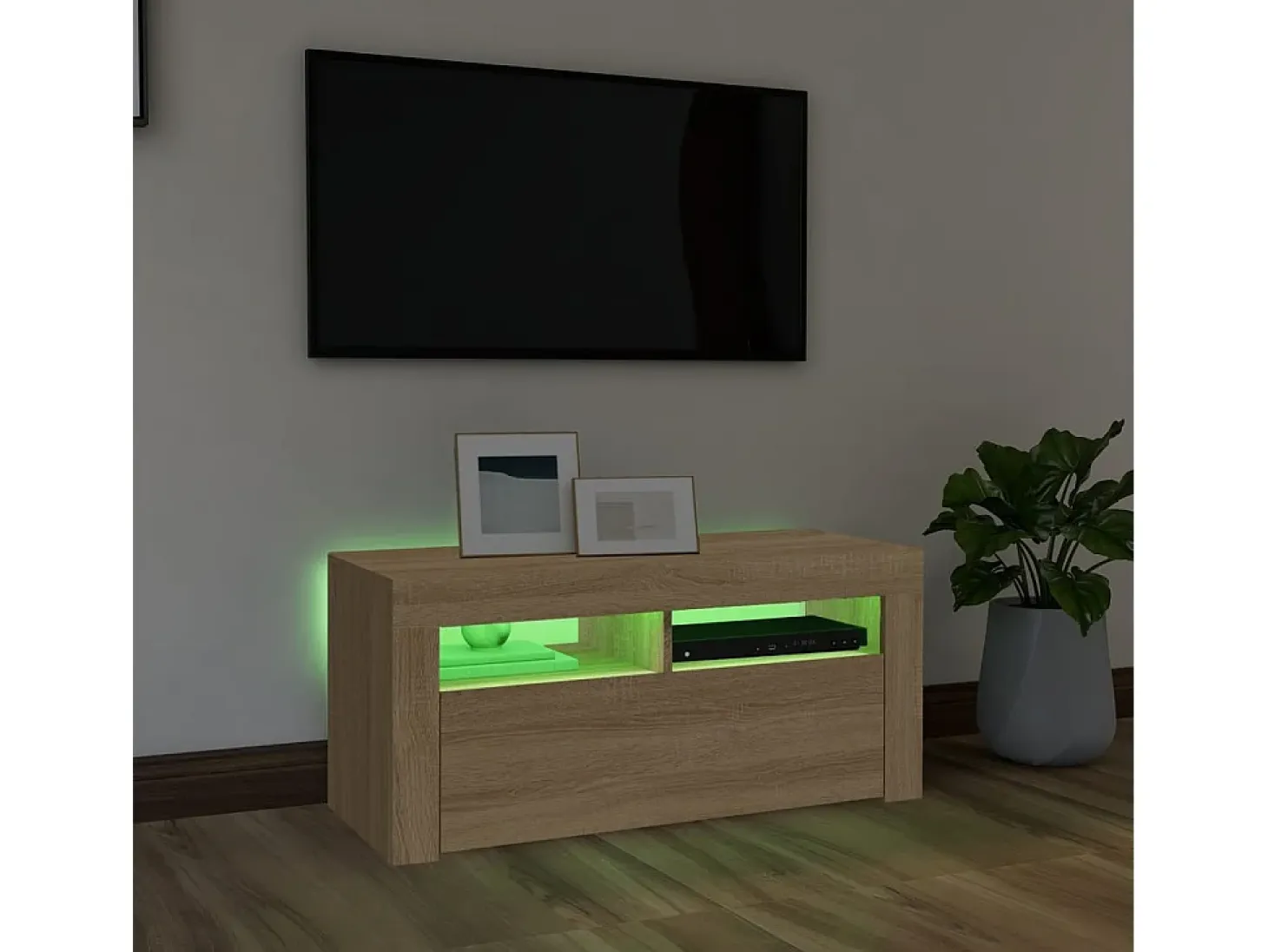 Mueble de TV con luces LED roble Sonoma 90x35x40 cm