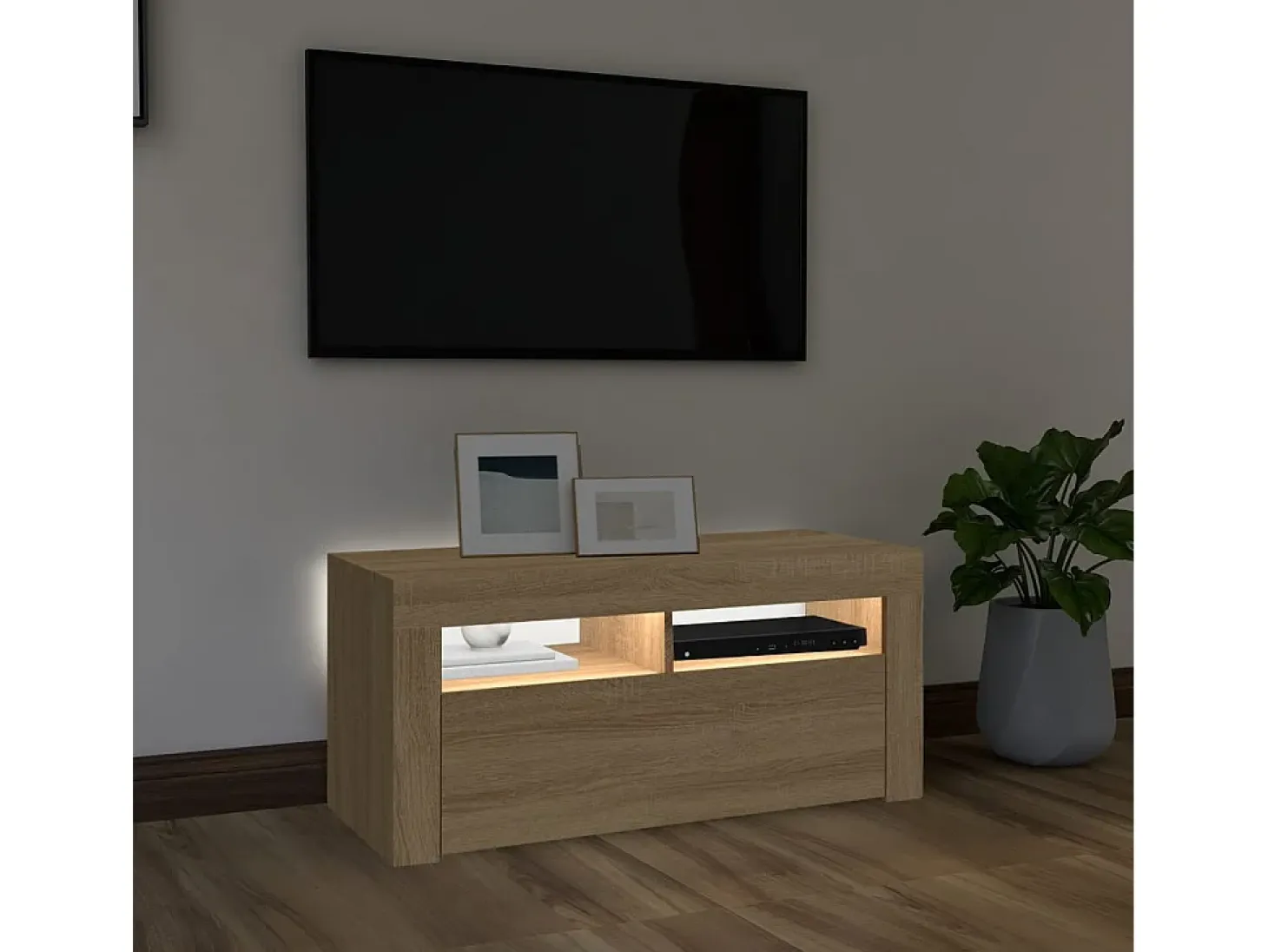 Mueble de TV con luces LED roble Sonoma 90x35x40 cm
