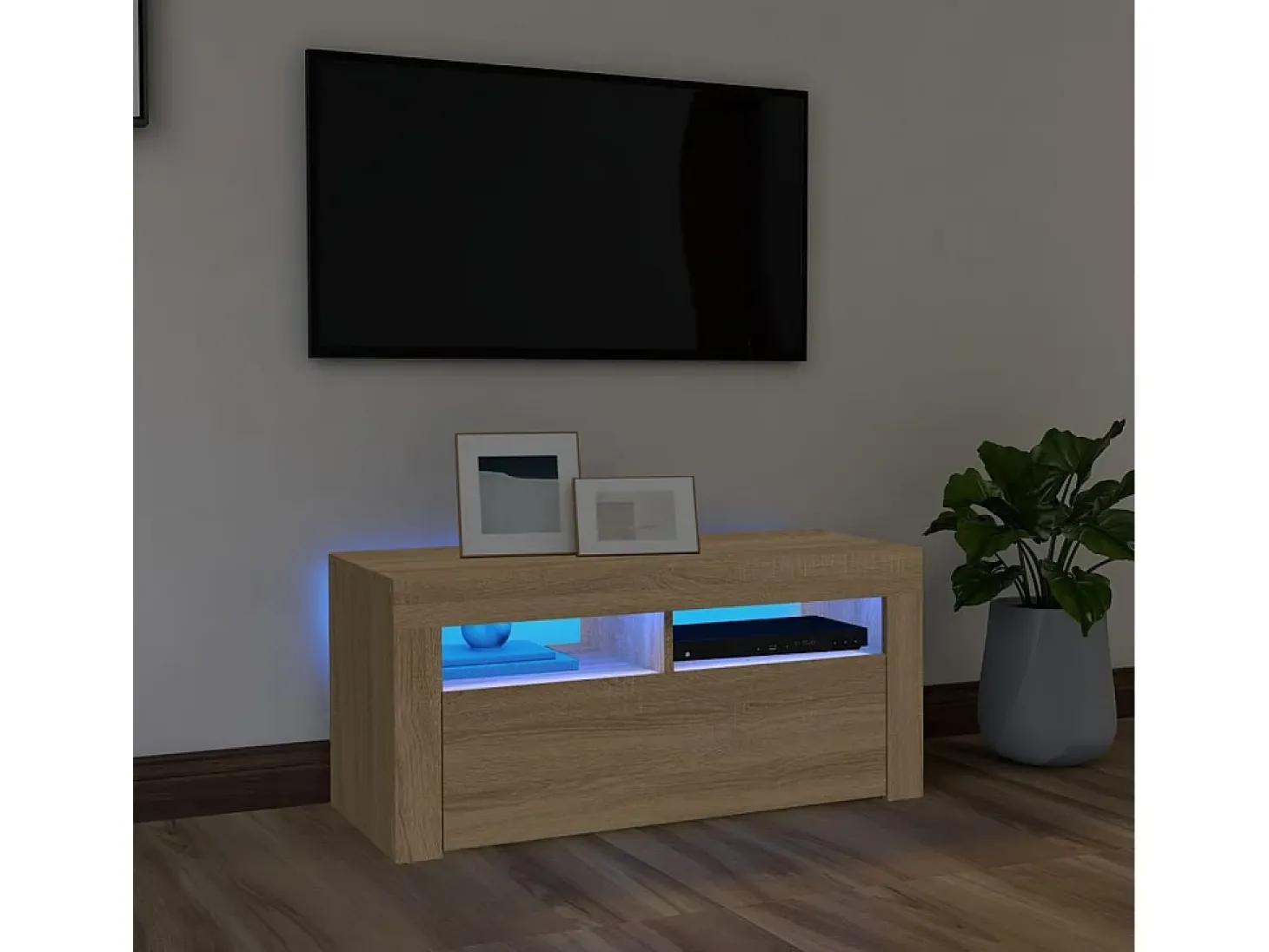 Mueble de TV con luces LED roble Sonoma 90x35x40 cm