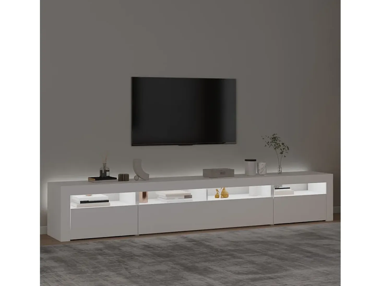 Mueble de TV con luces LED blanco 240x35x40 cm