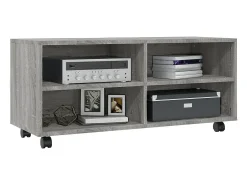 Mueble de TV con ruedas madera contrachapada gris 90x35x35 cm