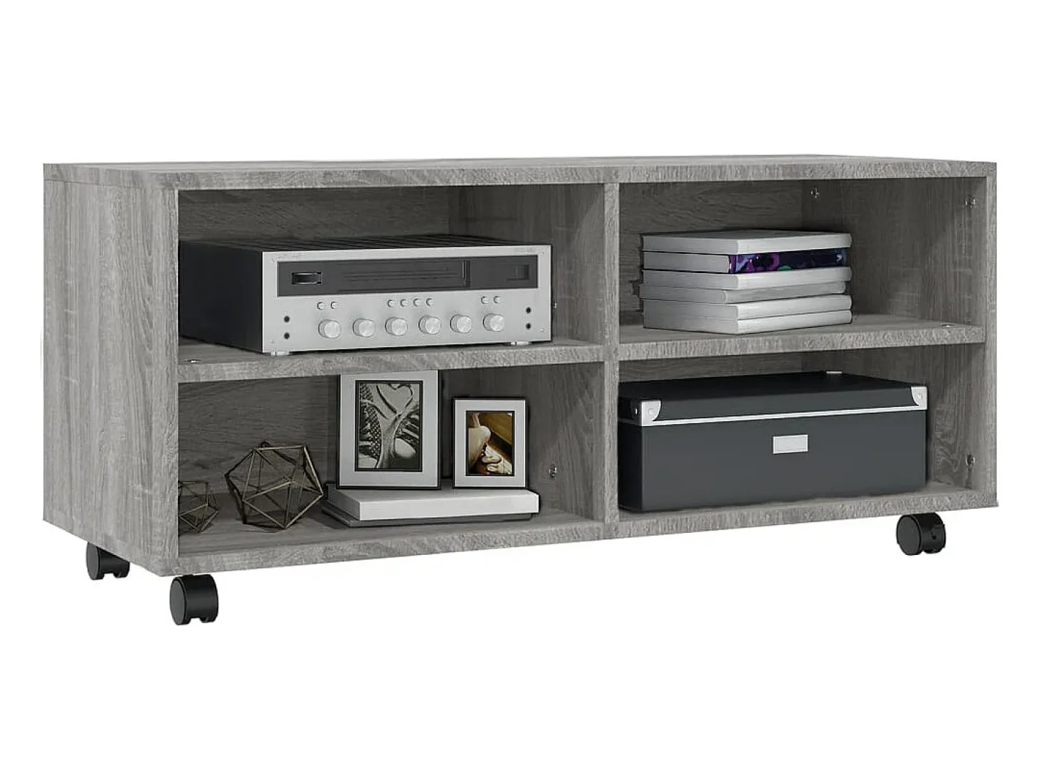 Mueble de TV con ruedas madera contrachapada gris 90x35x35 cm