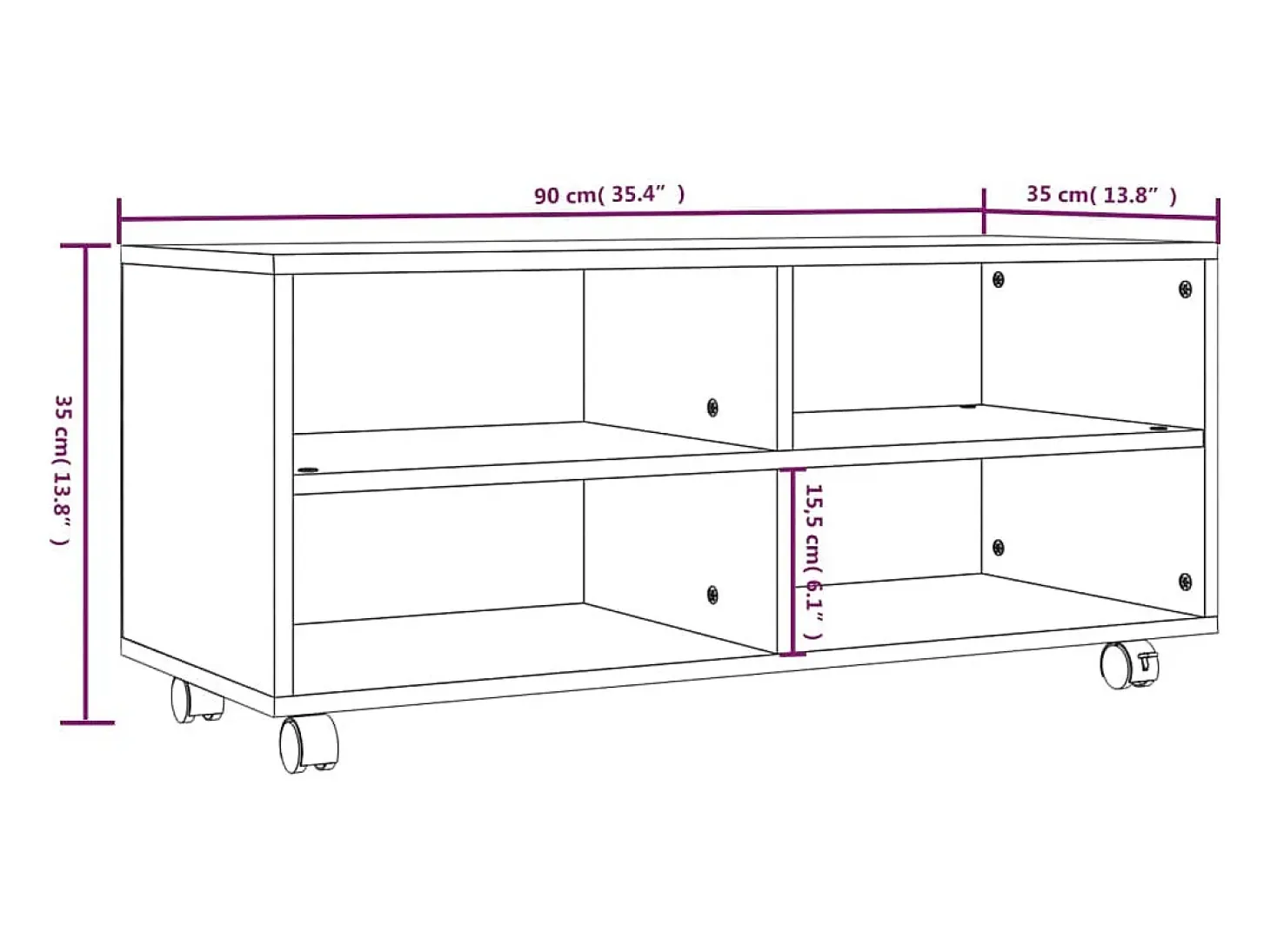 Mueble de TV con ruedas madera contrachapada gris 90x35x35 cm