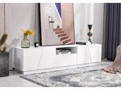 Mueble de TV de 170 cm, con cajón, 4 puertas, compartimento abierto, estilo escandinavo, cómoda de TV - Blanco