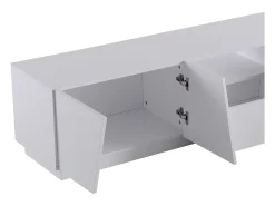 Mueble de TV de 170 cm, con cajón, 4 puertas, compartimento abierto, estilo escandinavo, cómoda de TV - Blanco