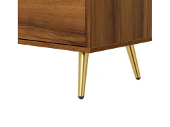 Mueble de TV de 180 cm, mueble de TV color natural con 4 cajones, iluminación LED y patas metálicas doradas