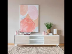 Mueble de TV de Diseño Nórdico, 2 Compartimentos de Almacenamiento y 2 Puertas, Cambria - Blanco, 49cm (Alto)x 180cm (Ancho) x 40cm (Fondo) - Meyvaser