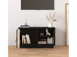Mueble de TV de madera maciza de pino negro 70x34x40 cm