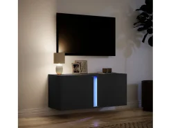 Mueble de TV de pared con luces LED negro 80x31x35 cm