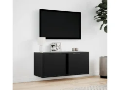 Mueble de TV de pared con luces LED negro 80x31x35 cm