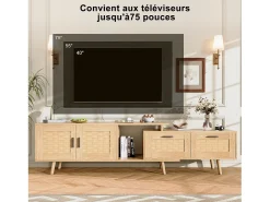 Mueble de TV extensible de 146 a 180 cm, con 2 cajones, 2 puertas y espacio de almacenamiento. Ideal para salón o dormitorio. Fabricado en madera.